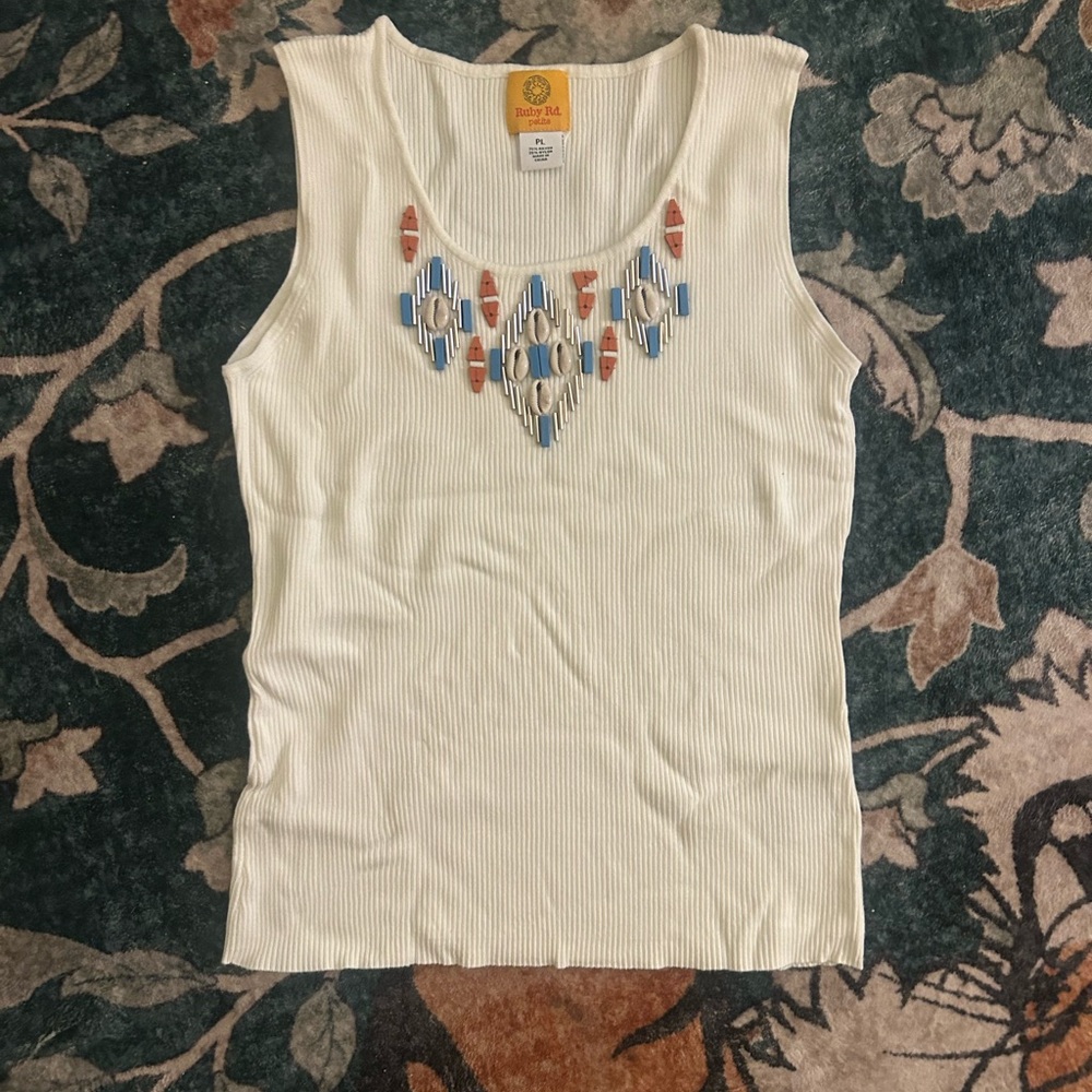 Ruby Rd Cream Tank Top with Colorful Embellishments